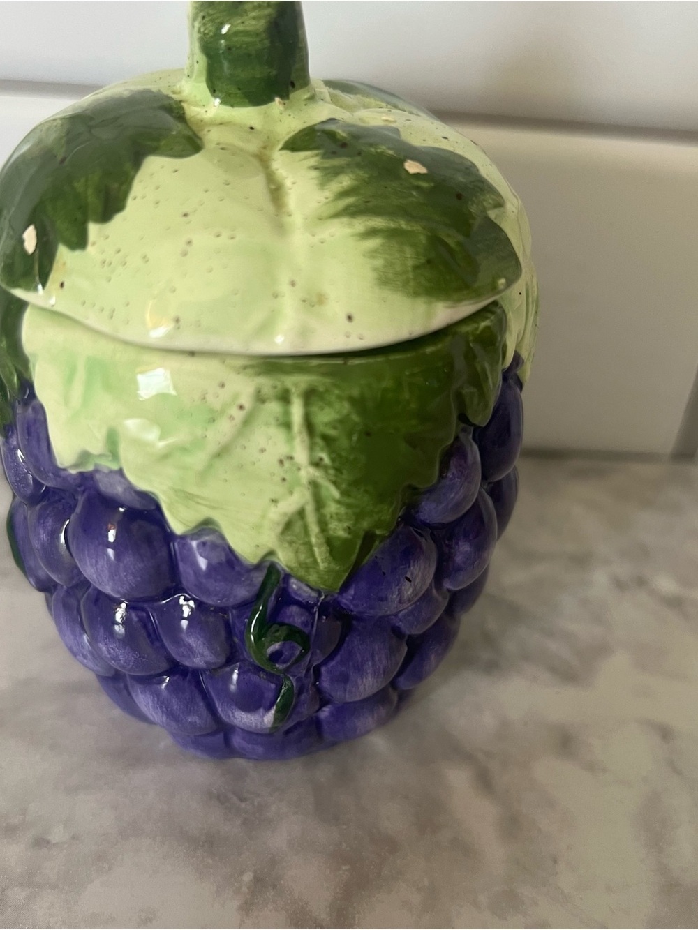Grape Ceramic Jar with Leaf Lid - Purple & Green